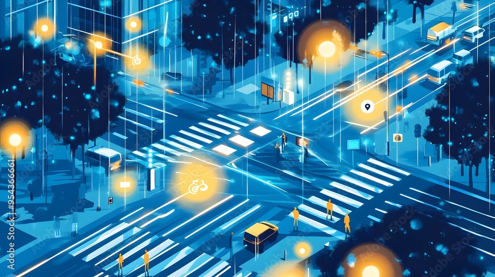 Poster intelligent iot powered zebra crossing enhancing urban mobility and safety with automated lighting s