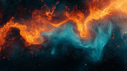 Fototapeta premium Abstract Fire and Water Swirling in a Cosmic Landscape