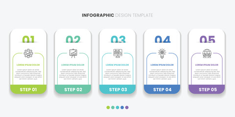 Timeline infographic with info chart. Modern presentation template with 5 steps for business process. Website template on white background for concept modern design.