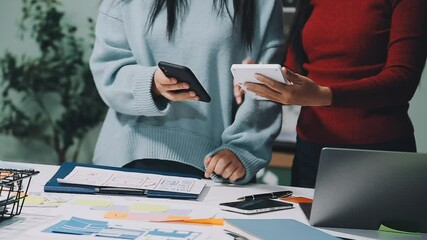 Financial Businessman analyze the graph of the company's performance to create profits and growth, Market research reports and income statistics, Financial and Accounting concept.