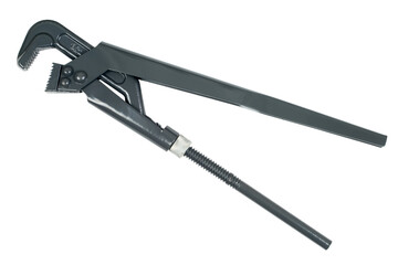 Pipe wrench isolated on white background. New adjustable wrench isolated.