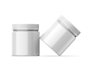 Blank plastic jar mockup ready for your design and branding mockup template isolated on white background, 3d illustration.