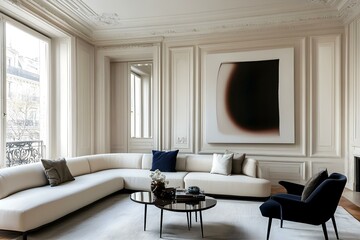 Fototapeta premium modern living room with wall molding decor
