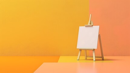 Toy art easel isolated on amber and peach background