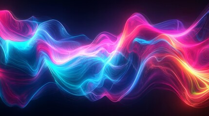 Obraz premium Abstract Swirling Neon Lines in Blue, Pink, and Yellow