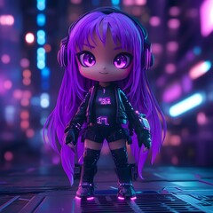 Fototapeta premium The Cyberpunk Inspired AI Powered Anime Style Figurine with Glowing Neon Accents and Futuristic Mecha Details