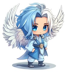 Winged Celestial Warrior in Enchanted Blue Fantasy