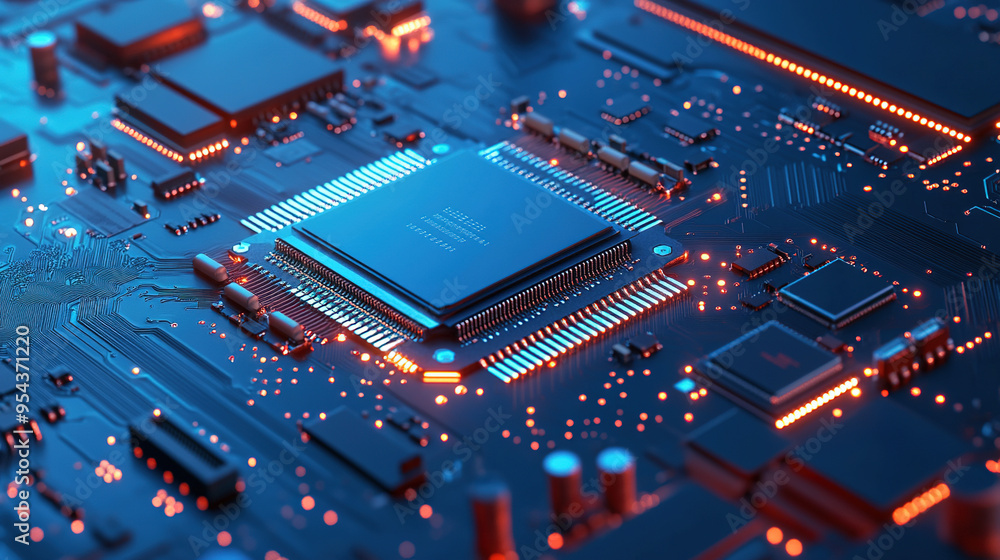Poster computer motherboards and circuit boards. abstract circuit board with a lot of micro chips. main mic