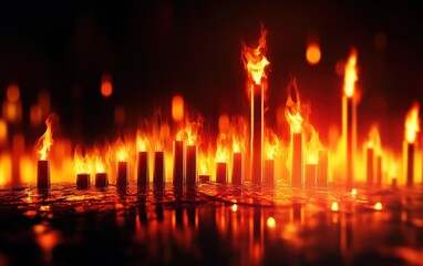A mesmerizing display of flickering flames dancing over a dark background, creating a vibrant and intense atmosphere.