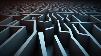 Obraz premium Abstract concept of a maze with multiple exits, one path leading to safety, representing risk mitigation and decision-making with copy space.