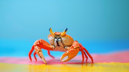 Fototapeta premium Toy crab isolated on colorful background