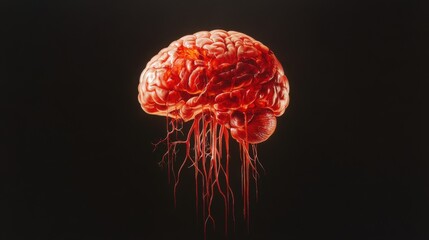 A striking depiction of a brain surrounded by intricate vascular patterns, showcasing the complexity of human anatomy.