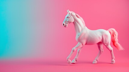 Toy horse isolated on cyan and magenta background