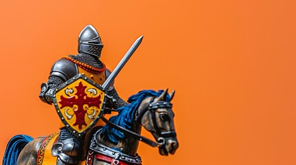 Obraz premium Toy knight set isolated on amber and peach background