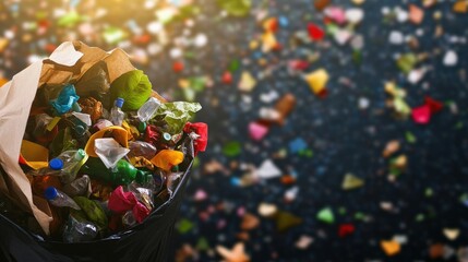 Obraz premium A colorful collection of discarded materials in a bag, highlighting the importance of waste management and recycling.