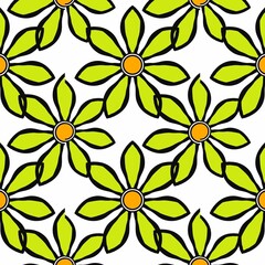 seamless pattern with  green flowers on white backdrop