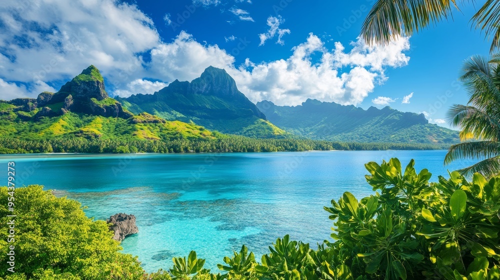 Wall mural seascape and mountains in french polynesia