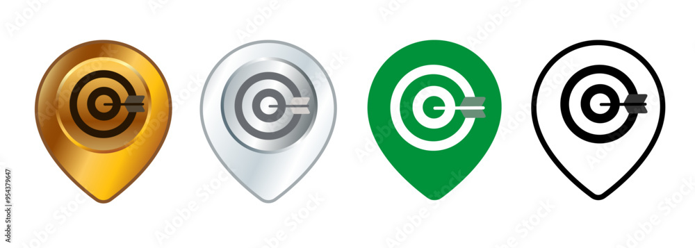 Poster archery dartboard target place map location destination pinpoint area navigation arrow sign symbol s