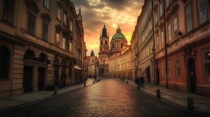 Fototapeta premium St. Nicholas Church and Prague streets.