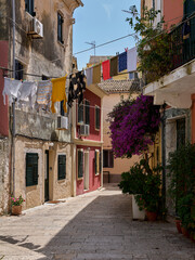 A typical street in Corfu Town on the island of Corfu, Greece