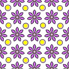 seamless background with purple flowers and small dots 