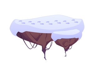 A game vector landscape depicting a floating island with snow-white snow and footprints
