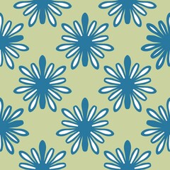 seamless pattern with dark line  blue flowers