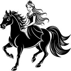 Elegant Princess Riding a Galloping Horse Vector Art