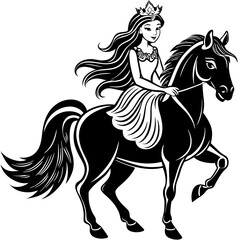 Elegant Princess Riding a Galloping Horse Vector Art