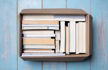 Dispose of old books box,Cardboard box full of old books, bird's-eye view
