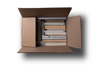 Dispose of old books box,Cardboard box full of old books, bird's-eye view
