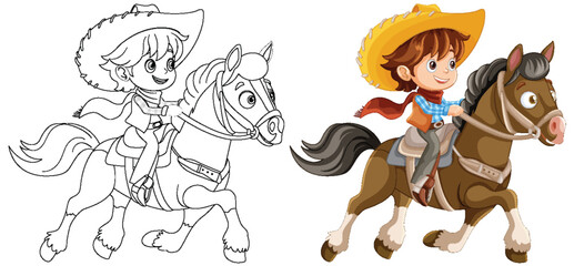 Cowboy Riding a Horse Illustration