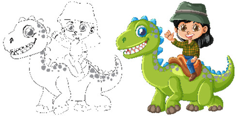 Kid Riding a Friendly Dinosaur