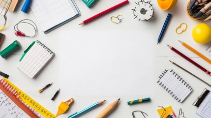 Tools for school on white.