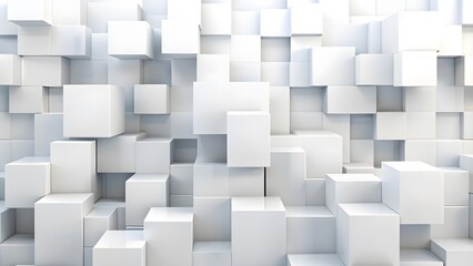 Abstract modern 3d square white technology communication concept background. Random shifted white cube square boxes block background wallpaper banner