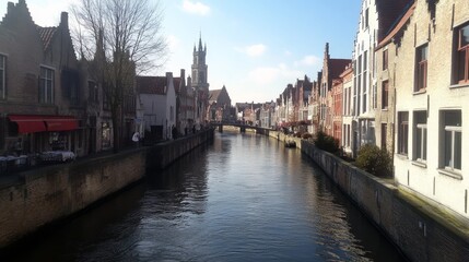 Fototapeta premium Belgium's Bruges canals, sunlit.