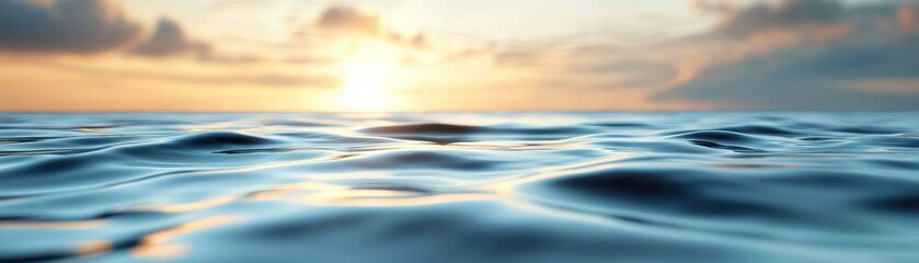 Tranquil Ocean Waves at Sunset with Golden Sky and Gentle Clouds in the Background