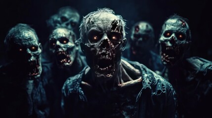 Halloween Zombie Party on dark background .