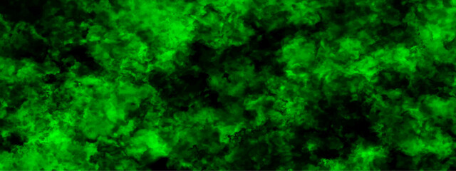 Abstract background with Scary green and black horror Textured Smoke. Old vintage retro green background texture. Bright nebula in space background. Green and black background
