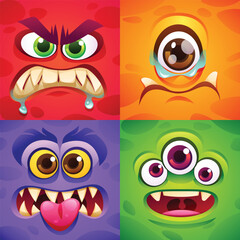 Set of cartoon monster faces with different expressions. Vector cartoon illustration © YG Studio