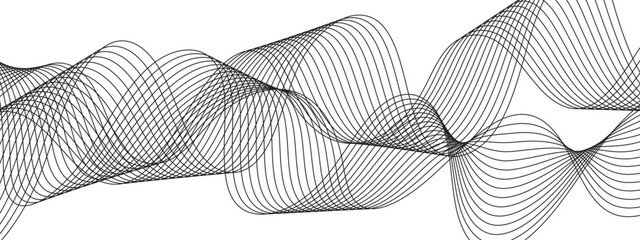 Dynamic flowing wave lines design with curved geometric lines. Modern curved stream wave background. Gray curved line for banner design and frequency sound wave line.
