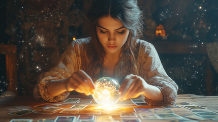 beautiful girl studies astrology and reads tarot cards. astrological wallpaper