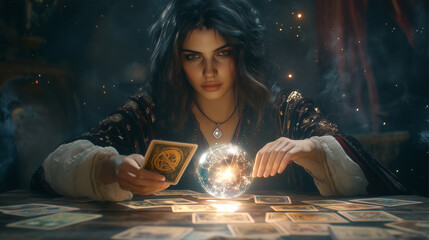 beautiful girl studies astrology and reads tarot cards. astrological wallpaper