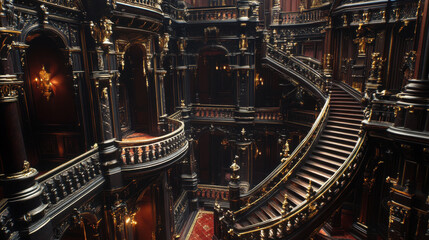 Create a detailed photorealistic interior scene of a Victorian Gothic mansion temple, with