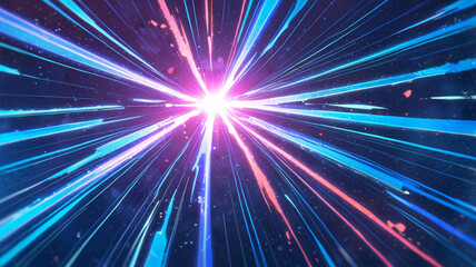 Naklejka premium Pop art background. Comic pattern with starburst and halftone. Blue banner with dots and beams. Cartoon retro sunburst effect. Vintage sunshine texture. Funny superhero print. Vector illustration. 