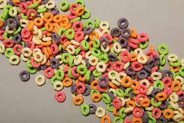 Colorful cornflakes, concept of tasty breakfast, morning food