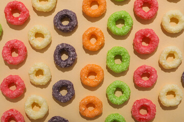 Colorful cornflakes, concept of tasty breakfast, morning food