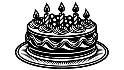 Minimalist Birthday Cake Vector Line Art & Silhouettes