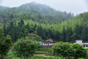 Village in the mountains in southern china. Lanscape in the country in Xinfeng County, Shaoguan, China.

