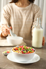 Colorful cornflakes, concept of tasty breakfast, morning food